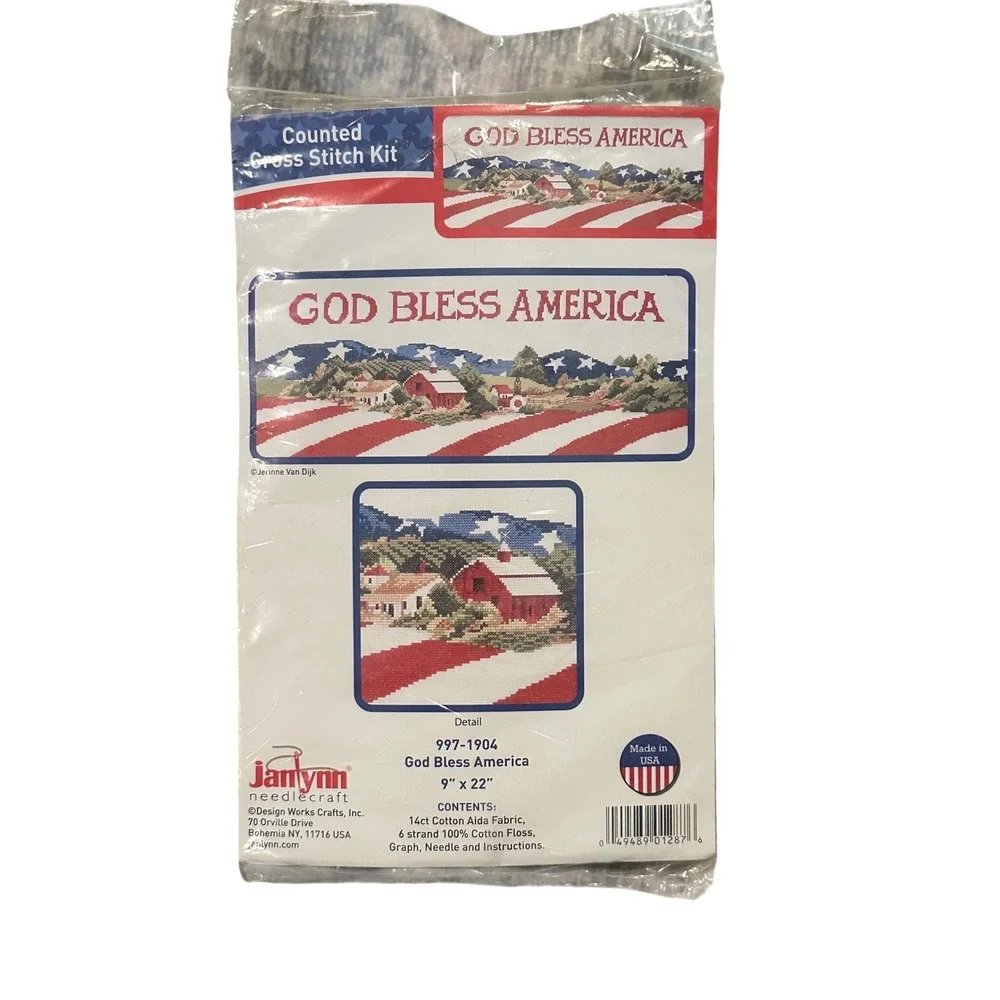 Janlynn God Bless America Counted Cross Stitch Kit 997-1904 Patriotic 9x22 NIP